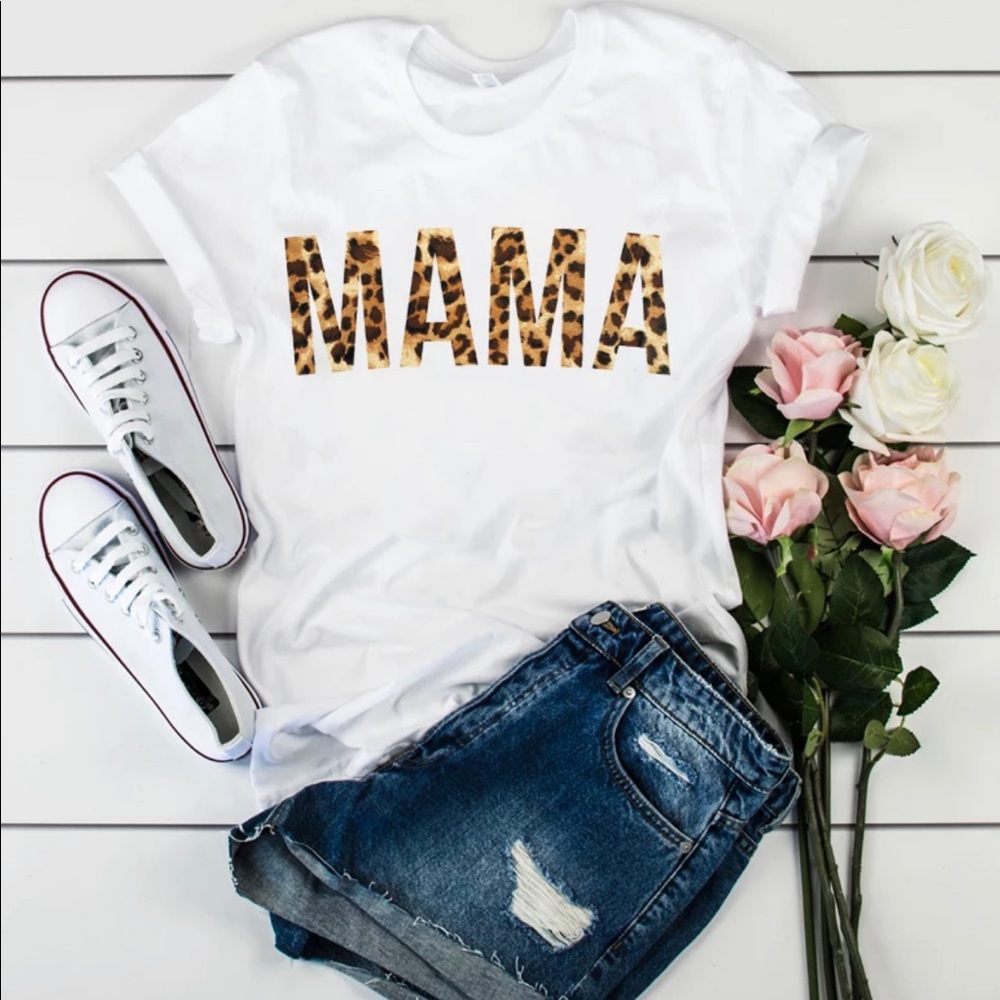 NWOT Mama leopard print T-Shirt